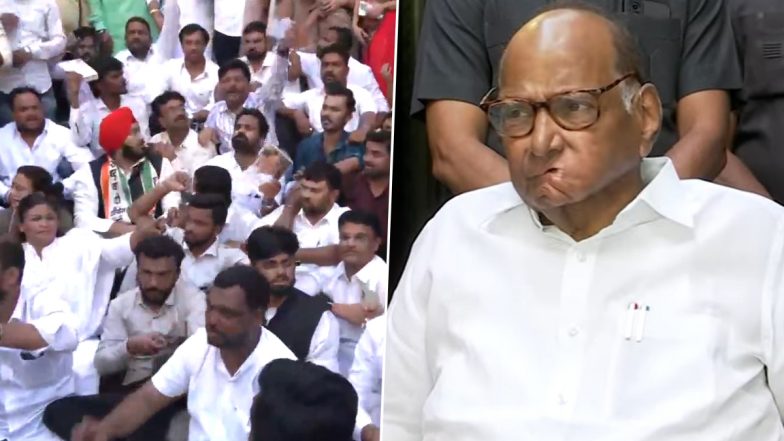 NCP Sharad Pawar: தலைவர் பதவியில் இருந்து விலகிய சரத் பவார்.. தொண்டர்கள் போர்க்கொடி, தலைமை அலுவலகத்தில் போராட்டம்.!