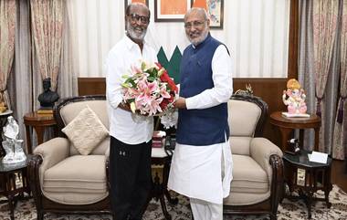 CP Radhakrishnan Rajinikanth Meets: ஜார்கண்ட் மாநில ஆளுநருடன் நடிகர் ரஜினிகாந்த் நேரில் சந்திப்பு; மனதார நண்பரை வரவேற்ற ஆளுநர்.!