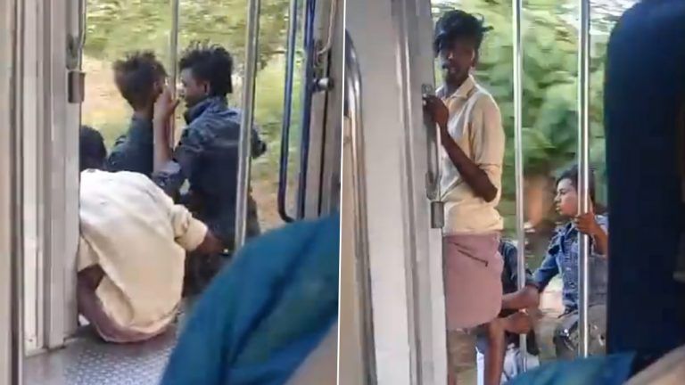 Youths Getting Penalty: படியில் அமர்ந்து இரயிலில் சாகச பயணம்; இளைஞர்களுக்கு அபராதம் விதித்து ஆப்படித்த இரயில்வே காவல்துறையினர்.!