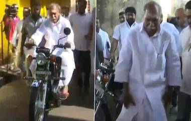 Pondicherry CM Rangasamy Casting Vote: இருசக்கர வாகனத்தில் மாஸாக வந்து வாக்களித்த புதுச்சேரி முதல்வர் ரங்கசாமி..!